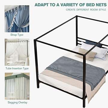 IMUsee Black Metal Canopy Platform Bed Frame/Mattress Foundation with Wood Slats Support/No Box Spring Needed/Easy Assembly, Full