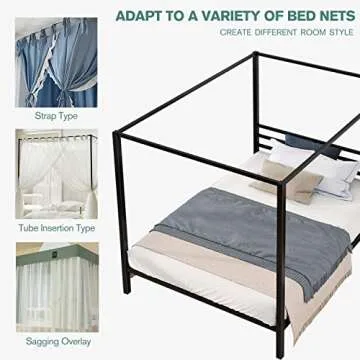 IMUsee Black Metal Canopy Platform Bed Frame/Mattress Foundation with Wood Slats Support/No Box Spring Needed/Easy Assembly, Full