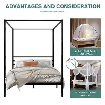 IMUsee Black Metal Canopy Platform Bed Frame/Mattress Foundation with Wood Slats Support/No Box Spring Needed/Easy Assembly, Full