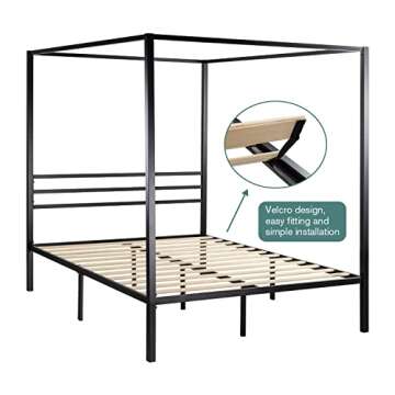IMUsee Black Metal Canopy Platform Bed Frame/Mattress Foundation with Wood Slats Support/No Box Spring Needed/Easy Assembly, Full