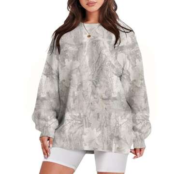 Eutten Womens Camo Sweatshirt Maple Leaf Print Oversized Camo Crewneck Sweatshirt Fleece Pullover Ho...