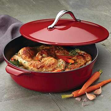 Anolon 51821 Vesta Braiser/Short Cast Iron Dutch Oven, 5 Quart, Paprika Red