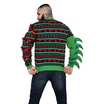 Men`s Ugly Christmas Sweater Unisex Women`s Funny Novelty Santa Pullover for Party Tree-rex Wrecker M