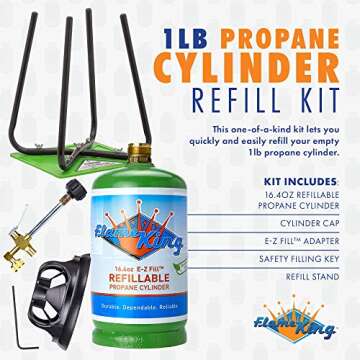 Flame King Refillable 1LB Empty Propane Cylinder Tank with Refill Kit and CGA600 Connection - Reusable, Safe and Legal Refill Option, DOT Compliant