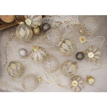12 PCS Clear and Champagne Christmas Ball Ornaments, 80mm/3.15 Inches Rustic Farmhouse Christmas Dec...