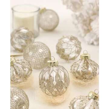 12 PCS Clear and Champagne Christmas Ball Ornaments, 80mm/3.15 Inches Rustic Farmhouse Christmas Decorations, Large Shatterproof Luxury Hand-Painted Xmas Ornaments for Christmas Tree, Wedding