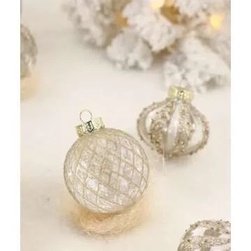 12 PCS Clear and Champagne Christmas Ball Ornaments, 80mm/3.15 Inches Rustic Farmhouse Christmas Decorations, Large Shatterproof Luxury Hand-Painted Xmas Ornaments for Christmas Tree, Wedding