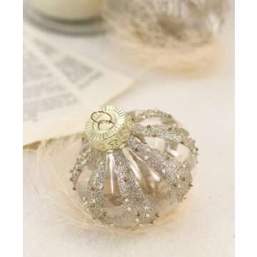 12 PCS Clear and Champagne Christmas Ball Ornaments, 80mm/3.15 Inches Rustic Farmhouse Christmas Decorations, Large Shatterproof Luxury Hand-Painted Xmas Ornaments for Christmas Tree, Wedding