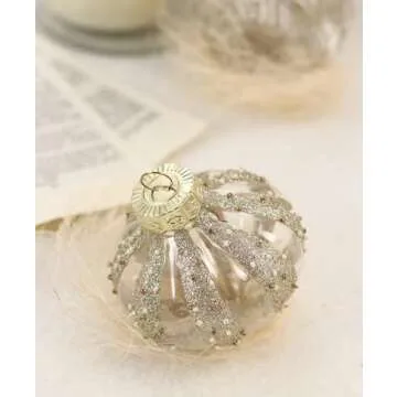 12 PCS Clear and Champagne Christmas Ball Ornaments, 80mm/3.15 Inches Rustic Farmhouse Christmas Decorations, Large Shatterproof Luxury Hand-Painted Xmas Ornaments for Christmas Tree, Wedding