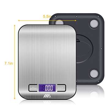 Toplus Digital Kitchen Scale Food Scale, Multifunction Stainless Steel Easy to Clean 11 lb 5 kg, Silver(Batteries Included)