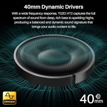 TOZO HT2 Noise Cancelling Headphones - 60H Playtime