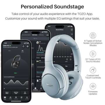 TOZO HT2 Noise Cancelling Headphones - 60H Playtime