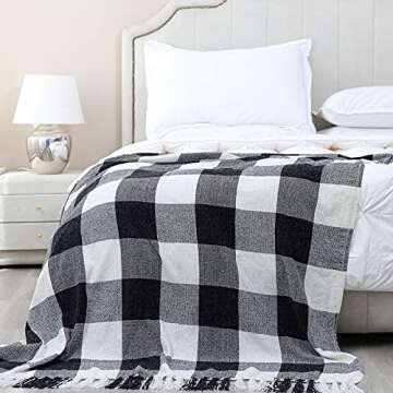 Decorative Throw with Fringe, Soft Chenille Knitted Farmhouse Lightweight Blanket with Tassels for Couch Sofa Chair Bed Office Home Décor