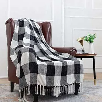 Decorative Throw with Fringe, Soft Chenille Knitted Farmhouse Lightweight Blanket with Tassels for Couch Sofa Chair Bed Office Home Décor