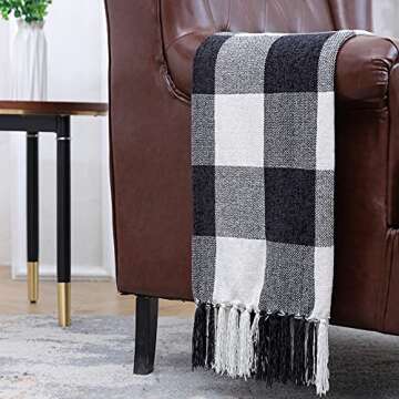 Decorative Throw with Fringe, Soft Chenille Knitted Farmhouse Lightweight Blanket with Tassels for Couch Sofa Chair Bed Office Home Décor