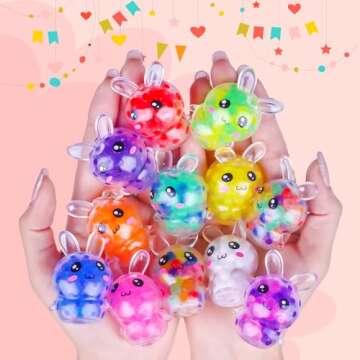 Exun 12 Pcs Easter Bunny Mini Squeeze Balls for Kids