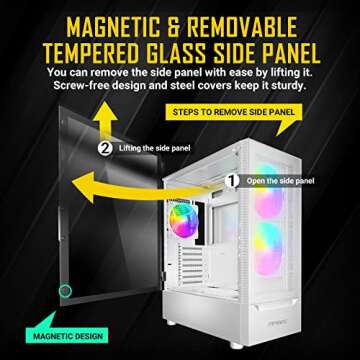 Antec NX410 ATX Mid-Tower Case, Tempered Glass Side Panel, Full Side View, Pre-Installed 2 x 140mm in Front & 1 x 120 mm ARGB Fans in Rear (White) (9734088000)