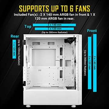 Antec NX410 ATX Mid-Tower Case, Tempered Glass Side Panel, Full Side View, Pre-Installed 2 x 140mm in Front & 1 x 120 mm ARGB Fans in Rear (White) (9734088000)