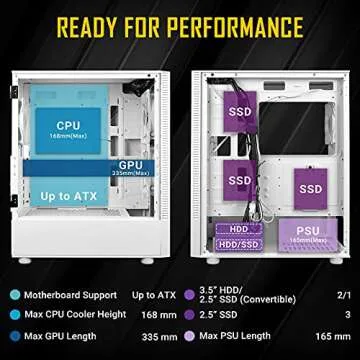 Antec NX410 ATX Mid-Tower Case, Tempered Glass Side Panel, Full Side View, Pre-Installed 2 x 140mm in Front & 1 x 120 mm ARGB Fans in Rear (White) (9734088000)