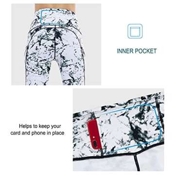 THE GYM PEOPLE Thick High Waist Yoga Pants with Pockets, Tummy Control Workout Running Yoga Leggings for Women (Medium, Marble)