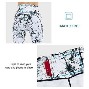 THE GYM PEOPLE Thick High Waist Yoga Pants with Pockets, Tummy Control Workout Running Yoga Leggings for Women (Medium, Marble)