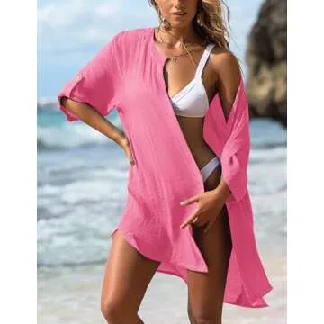 AI'MAGE Women's Elegant Swimsuit Cover Up - V-Neck Tunic Beach Top S-3XL, Rose Red, 3X-Large