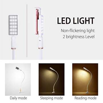 Avantree Phone Clip Bed Holder & LED Light 2-in-1 for iPhone 11 Pro XS Max, Samsung S10 S9 & Other 4"- 6.5" Devices, Gooseneck Flexible Long Arm Clip on Lamp, Desk Lazy Bracket Mount Stand