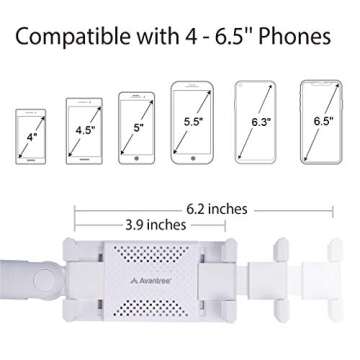 Avantree Phone Clip Bed Holder & LED Light 2-in-1 for iPhone 11 Pro XS Max, Samsung S10 S9 & Other 4"- 6.5" Devices, Gooseneck Flexible Long Arm Clip on Lamp, Desk Lazy Bracket Mount Stand