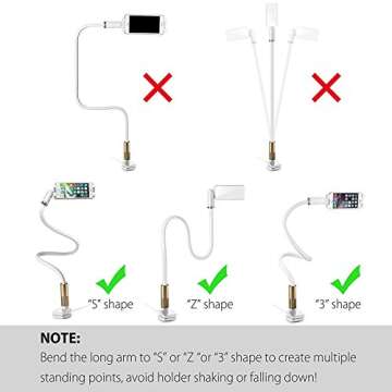 Avantree Phone Clip Bed Holder & LED Light 2-in-1 for iPhone 11 Pro XS Max, Samsung S10 S9 & Other 4"- 6.5" Devices, Gooseneck Flexible Long Arm Clip on Lamp, Desk Lazy Bracket Mount Stand