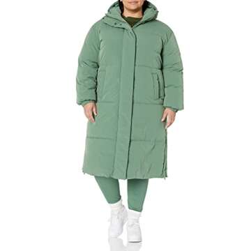 Amazon Essentials Women's Oversized Long Puffer Jacket (Available in Plus Size), Sage Green, Medium