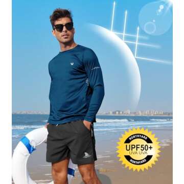 NORTHYARD Men's Sun Protection UPF 50+ Shirts Long Sleeve Running Workout Athletic Gym Shirt UV Swim Fish Rash Guard Hiking DARKBLUE XL