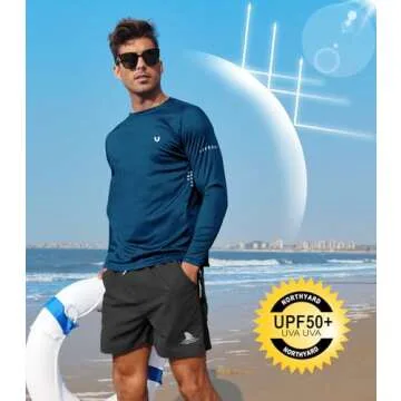 NORTHYARD Men's Sun Protection UPF 50+ Shirts Long Sleeve Running Workout Athletic Gym Shirt UV Swim Fish Rash Guard Hiking DARKBLUE XL