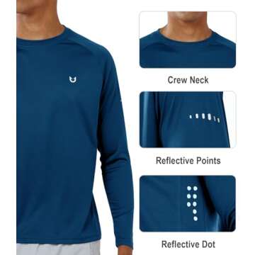NORTHYARD Men's Sun Protection UPF 50+ Shirts Long Sleeve Running Workout Athletic Gym Shirt UV Swim Fish Rash Guard Hiking DARKBLUE XL