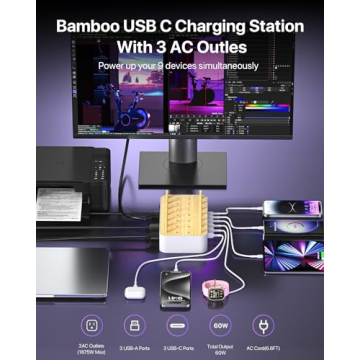 VisionSync Bamboo USB-C Charging Station for Multiple Devices