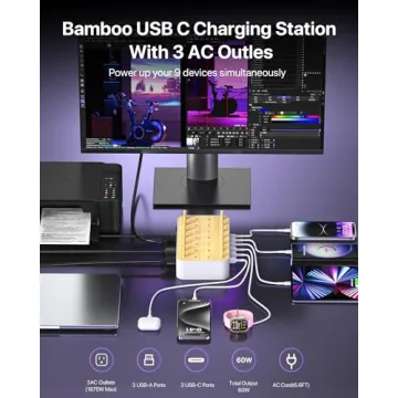 VisionSync Bamboo USB-C Charging Station for Multiple Devices