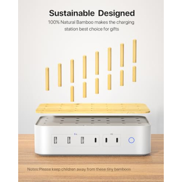 VisionSync Bamboo USB-C Charging Station for Multiple Devices