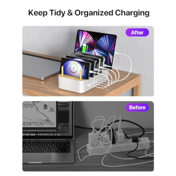 VisionSync Bamboo USB-C Charging Station for Multiple Devices