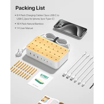 VisionSync Bamboo USB-C Charging Station for Multiple Devices