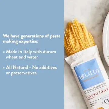 DeLallo Capellini Pasta, 1 Pound Bag, 8 Pack, Angel Hair, Made in Italy, Cooks in 4 Minutes, Made wi...