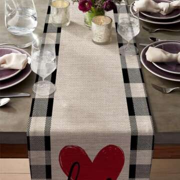 ARKENY Valentines Table Runner 72x13 Inches, Love Heart Holiday Farmhouse Burlap Buffalo Plaid Indoor Anniversary Wedding Table Decorations for Home Party