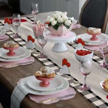 ARKENY Valentines Table Runner 72x13 Inches, Love Heart Holiday Farmhouse Burlap Buffalo Plaid Indoor Anniversary Wedding Table Decorations for Home Party