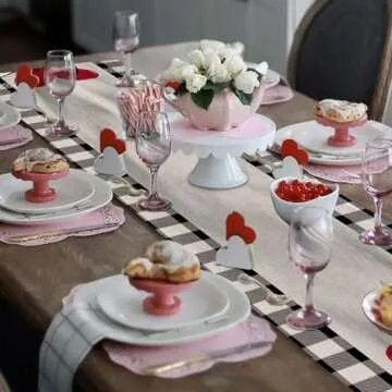 ARKENY Valentines Table Runner 72x13 Inches, Love Heart Holiday Farmhouse Burlap Buffalo Plaid Indoor Anniversary Wedding Table Decorations for Home Party