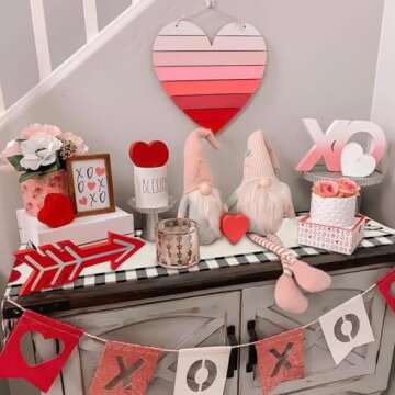 ARKENY Valentines Table Runner 72x13 Inches, Love Heart Holiday Farmhouse Burlap Buffalo Plaid Indoor Anniversary Wedding Table Decorations for Home Party