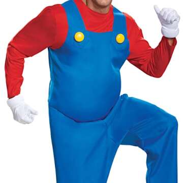Disguise Mens Mario Costume, Official Super And Hat Adult Sized, Mario, XL 42-46 US