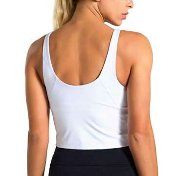 ALISISTER Women's Longline Sports Bra Padded Workout Crop Tank Tops Comfy Seamless Cami Bralette Yoga Gym Activewear Running Wirefree Camisole Bra Shirt Solid White