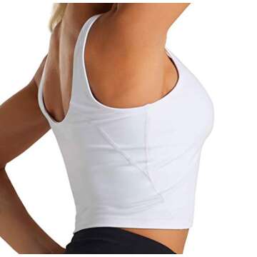 ALISISTER Women's Longline Sports Bra Padded Workout Crop Tank Tops Comfy Seamless Cami Bralette Yoga Gym Activewear Running Wirefree Camisole Bra Shirt Solid White