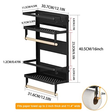 Magnetic Spice Rack 4 Tier Kitchen Organizer with Hooks