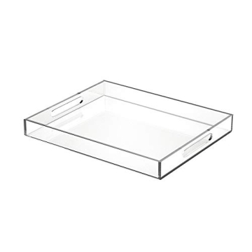NIUBEE Acrylic Serving Tray 11x14 Inches -Spill Proof- Clear Decorative Tray Organiser for Ottoman C...