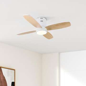 Ohniyou Ceiling Fan with Lights - 38'' Small Low Profile Ceiling Fans Remote & APP Control - Dimmabl...