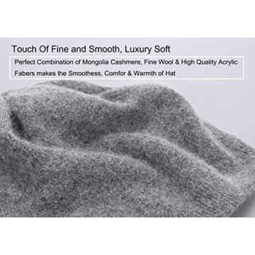 EASTER BARTHE Women Cashmere Hat Charcoal Slouchy Beanie for Winter Fur Pom Pom Knit Hat for Women Cashmere Beanie Darkgrey Knit Pom Hat Charcoal Pom Pom Knit Beanie Hat (Charcoal)